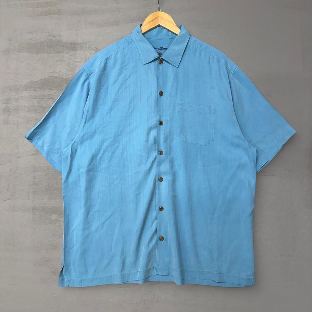 Tommy Bahama 100% Silk Short Sleeve Shirt Tropical Hawaiian‎ Blue Shirt XL